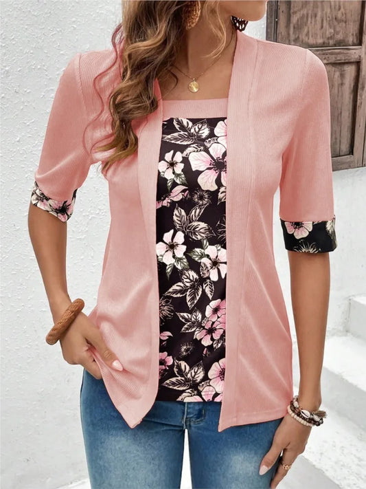 Layered Bloom Splice Casual Top