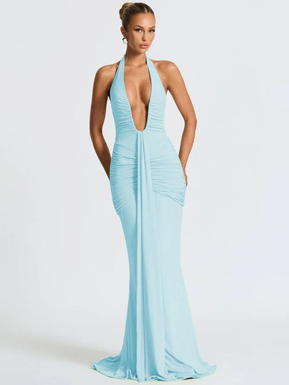 Sultry Backless Draped Maxi Dress
