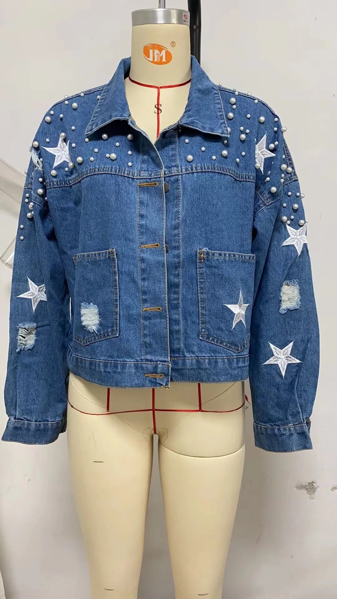 Glam Starry Beaded Denim Jacket