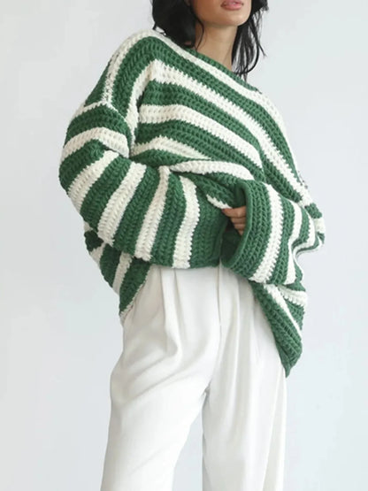 Autumn Stripes V-Neck Knit Pullover