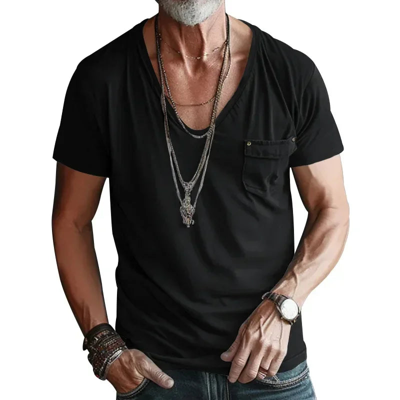 Men’s U-Neck Solid Casual T-Shirt