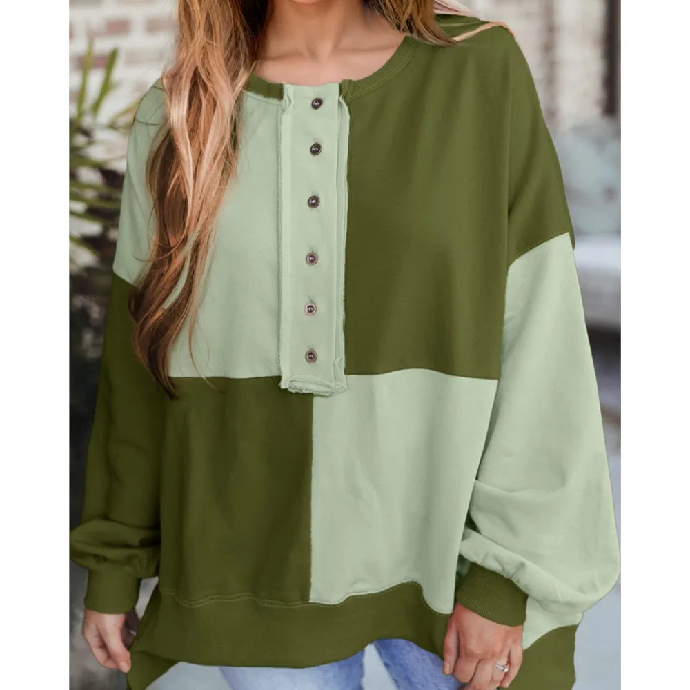 Trendy Contrast Buckle Sweatshirt