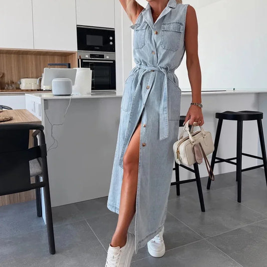 Elegant Y2K Denim Maxi Dress for Women