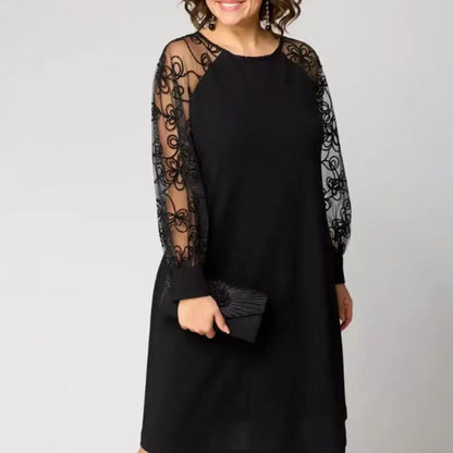 Elegant Black Lace Patchwork Party Dress