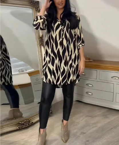 Printed Chiffon Notch Shirt