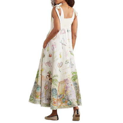 Floral Whisper Lace-Up Summer Dress