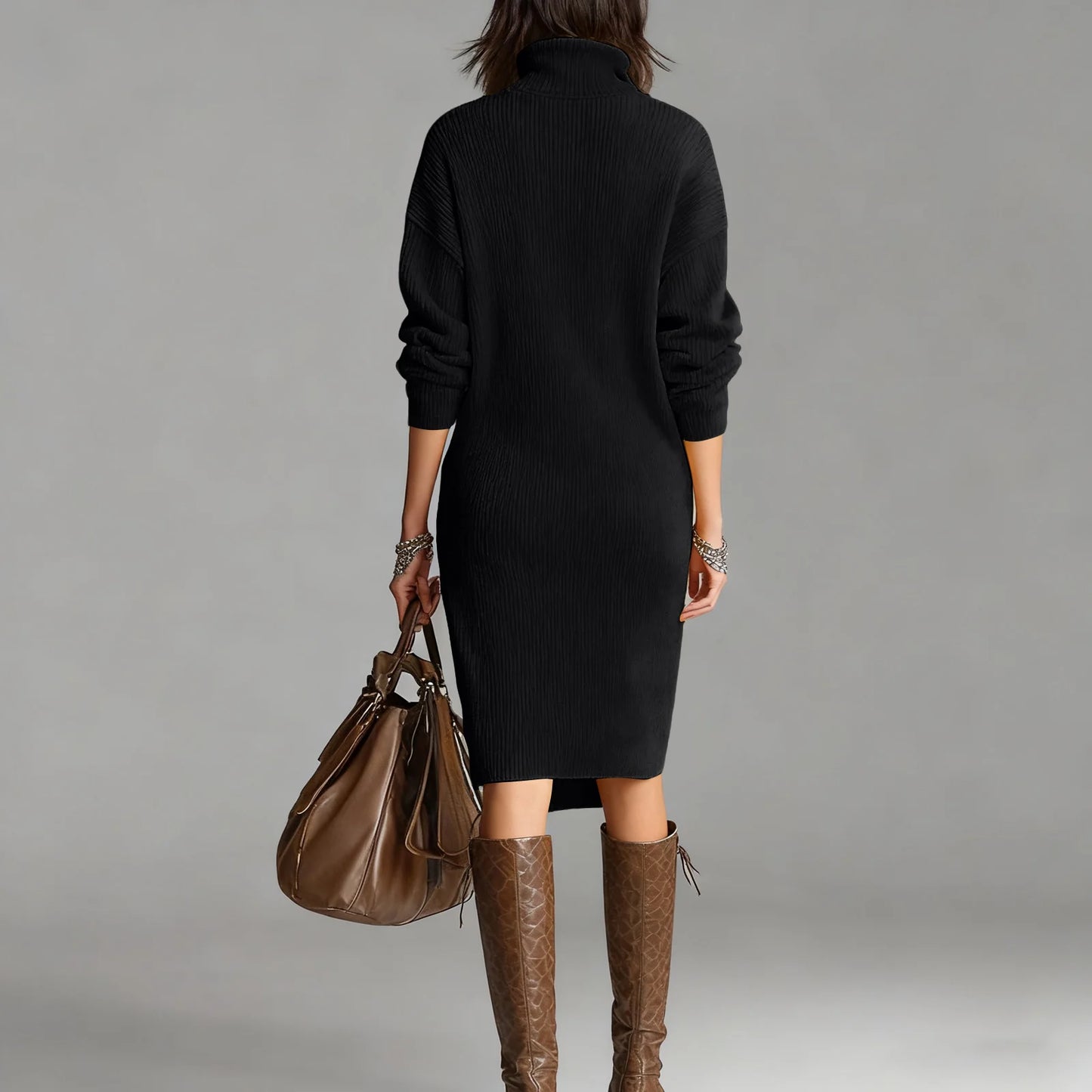 Casual Button Loose Mid-Length Knitting Sweater Dress