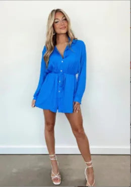 Velvet Diamond Button Shirt Jumpsuit