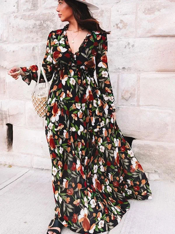 Chic Boho Ruffle Maxi Dress
