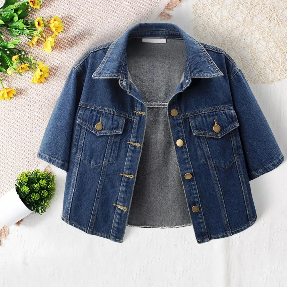 Indigo Muse Cropped Collar Denim Jacket