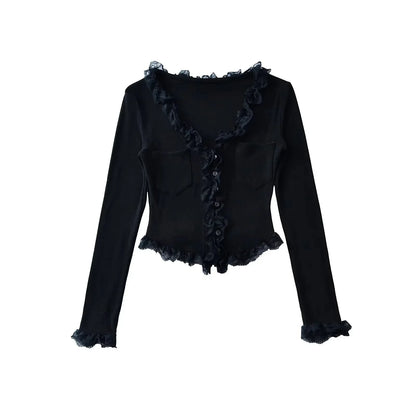 RuffleVibe Low Cut Button Top