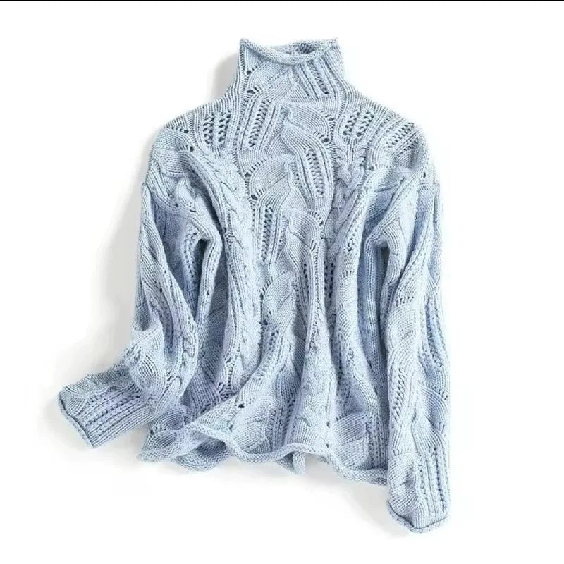 Knotted Sweater  High Collar Thick Warm