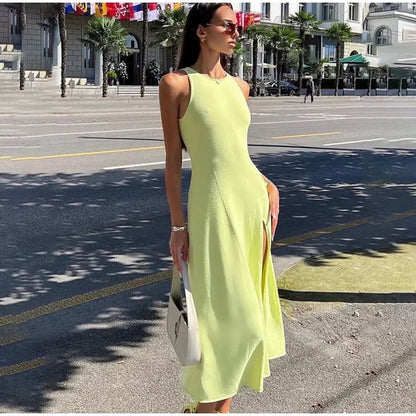 SculptKnit Sleeveless Split Midi Dress