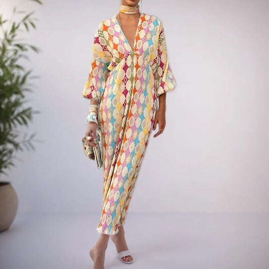 Geo Muse V-Neck Pleated Dress