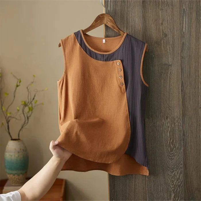 Asymmetric Cotton Linen Top