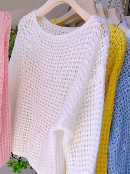 Thin Hollow Knit Cropped Sweater