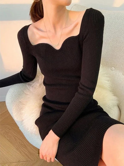VitaKnit V-Neck Bodycon Sweater Dress
