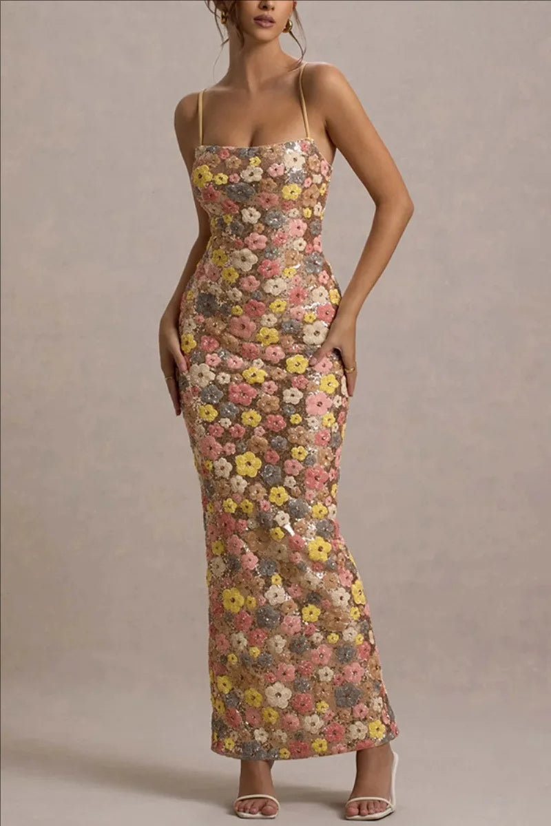 Starlit Bloom Sequin Maxi Dress
