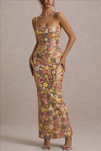 Starlit Bloom Sequin Maxi Dress
