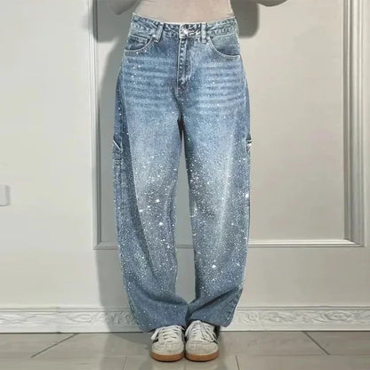 Spark Denim Rhinestone Straight Jeans