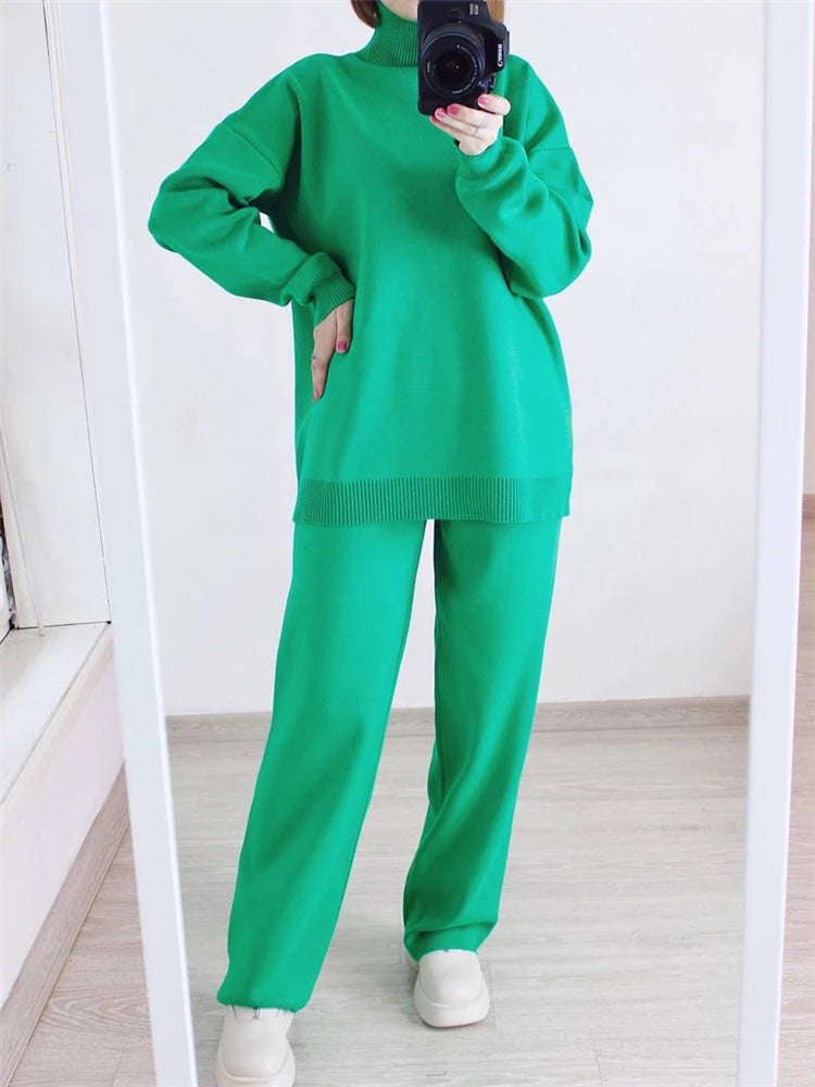 Knitted Turtleneck 2-Piece Tracksuit