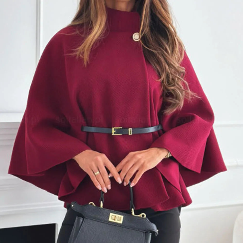Elegant One-Button Woolen Cloak