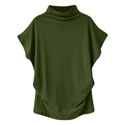 Soft Pleated Turtleneck Short Sleeve Top
