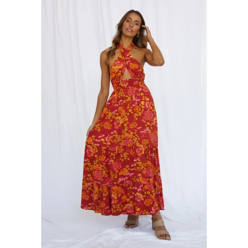 V-Neck Wrap Hollow Out Maxi Dress