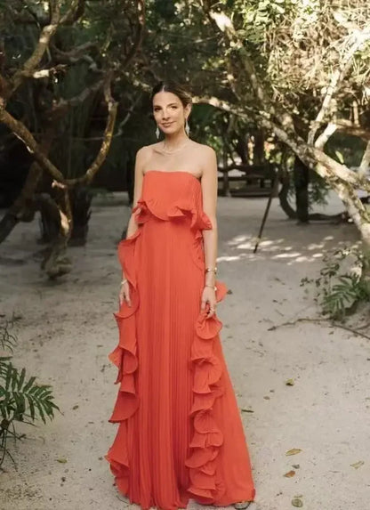 Sunset Breeze Pleated Chiffon Dress