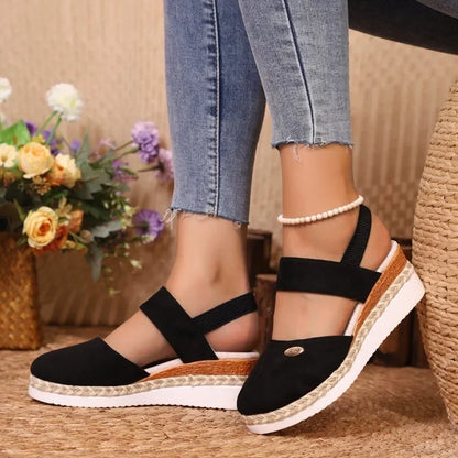 Handmade Linen Wedge Sandals