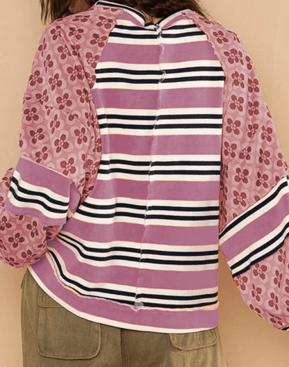 Vibrant Floral Stripe Hoodie