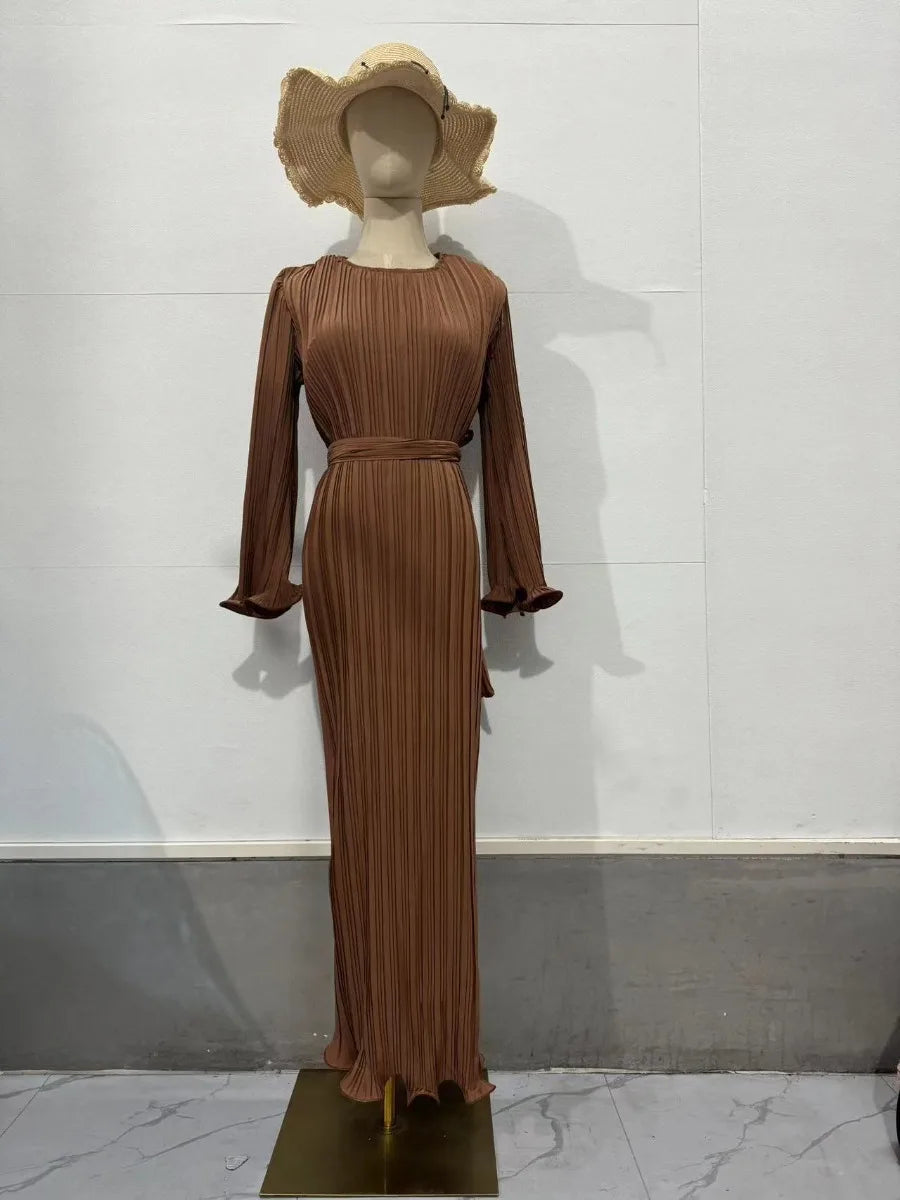 Pleated Flare Sleeve Maxi Dress