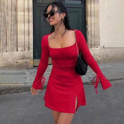 Glam Slit Long Sleeve Mini Dress