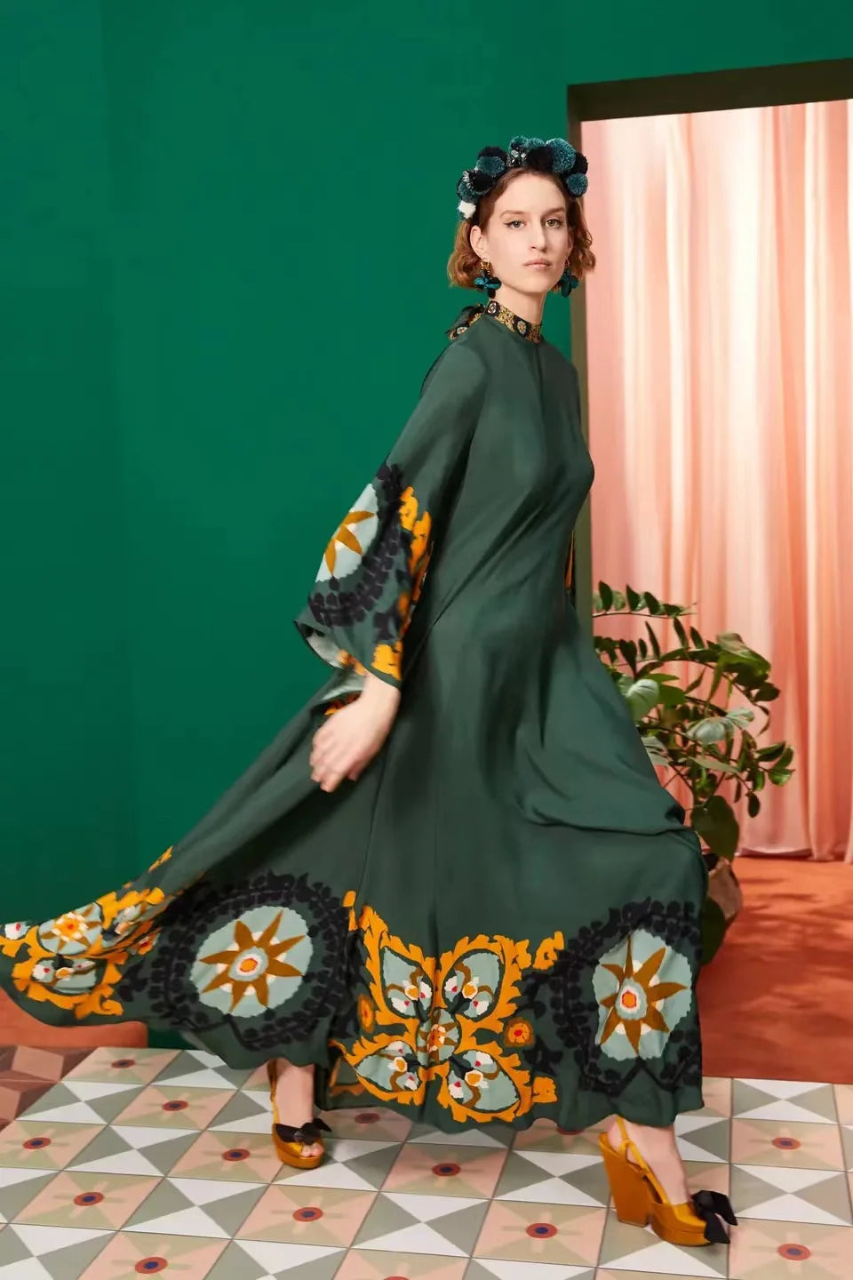 Vintage Muse Printed Maxi Dress