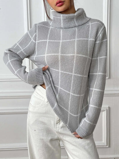 Plaid Muse Turtleneck Knit Sweater