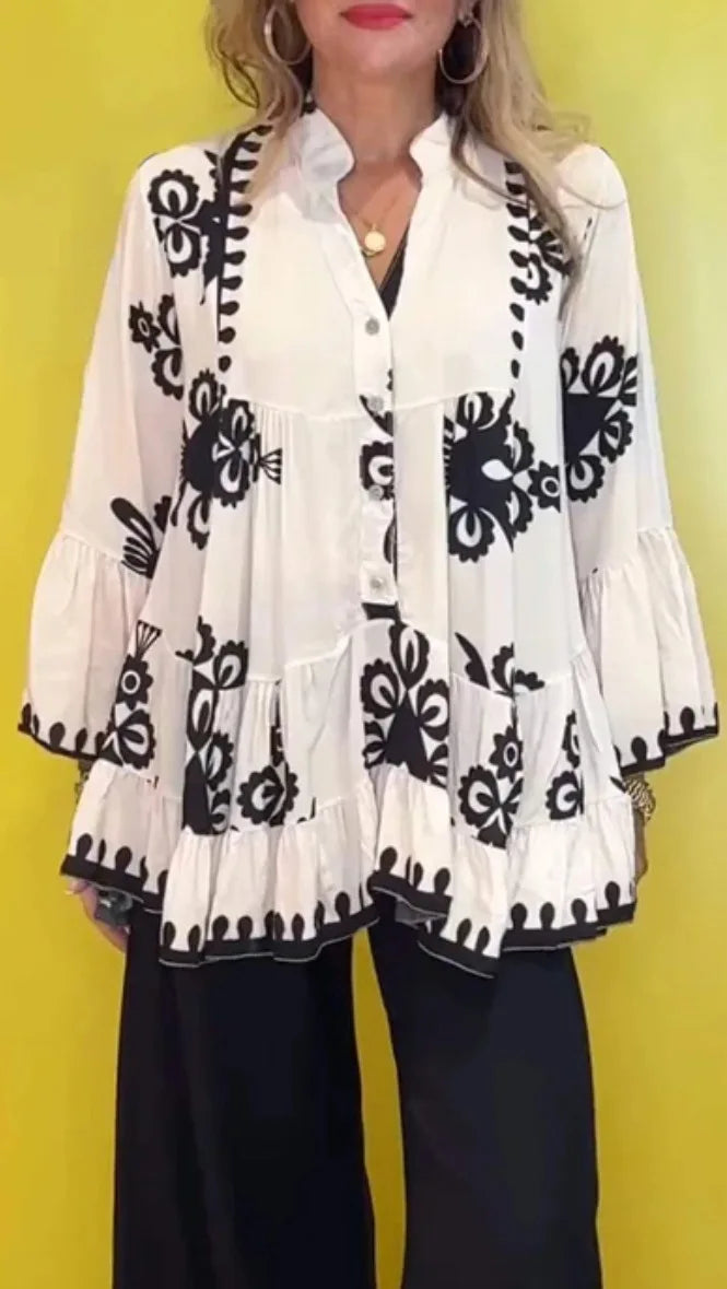 Elegant Print Long Sleeve Blouse
