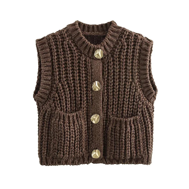 Cozy Chic Knitted Brown Vest