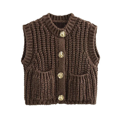 Cozy Chic Knitted Brown Vest