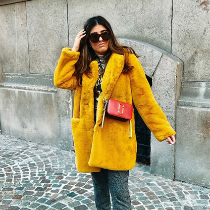PlushLuxe Long Lapel Fur Coat