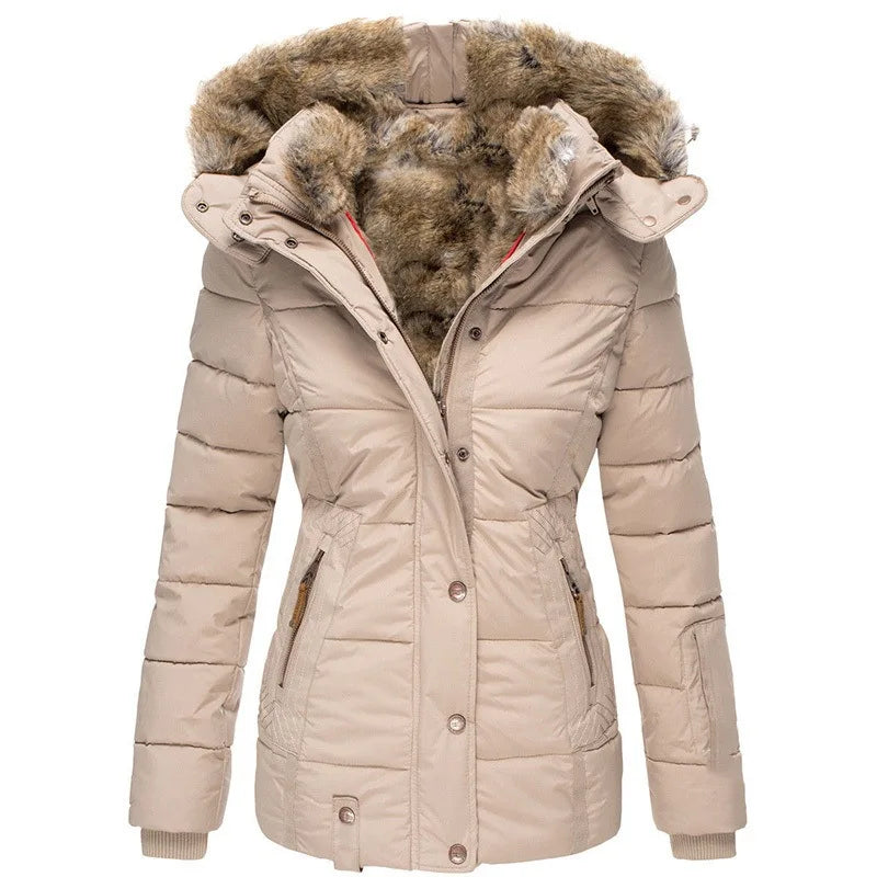 Autumn Winter Plush Lining Hooded Cotton Jacket