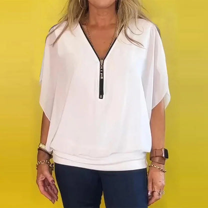 White Chiffon Batwing Sleeve Blouse