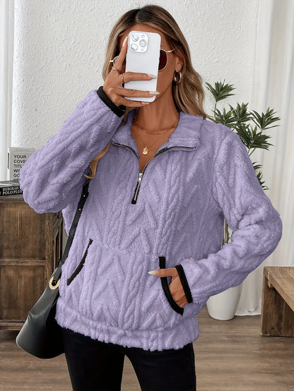 Wool Blend Patchwork Zip Hoodie