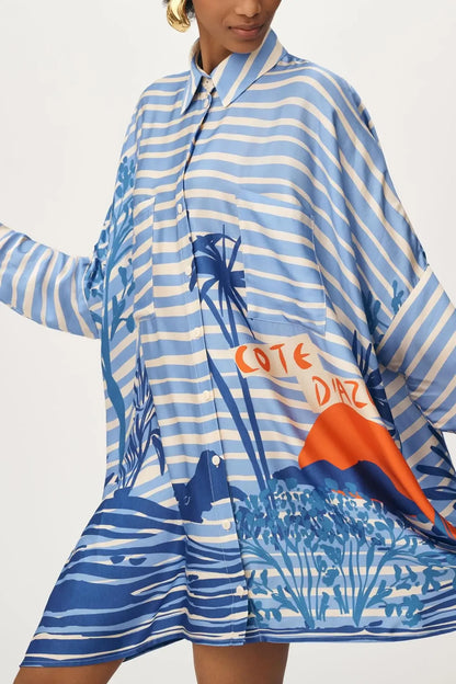 Chic Doodle Print Cardigan Dress