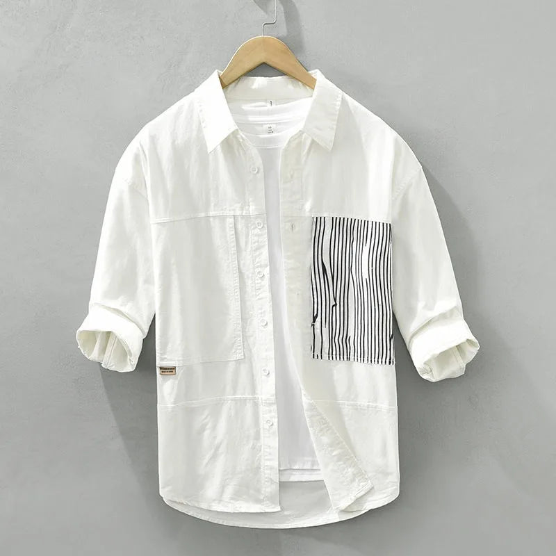 Striped Spliced 7-Sleeve Casual Shirt