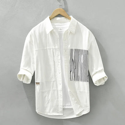 Striped Spliced 7-Sleeve Casual Shirt