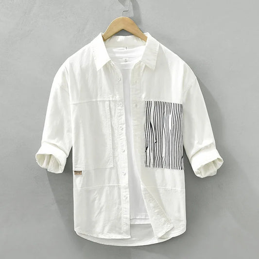Striped Spliced 7-Sleeve Casual Shirt
