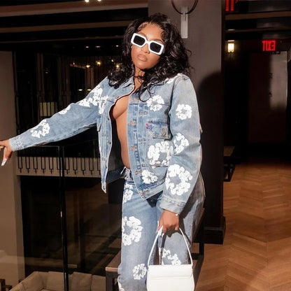Bloom Fade Floral Denim Street Jacket