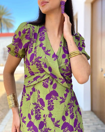 Women's Boho Floral V-Neck Dress