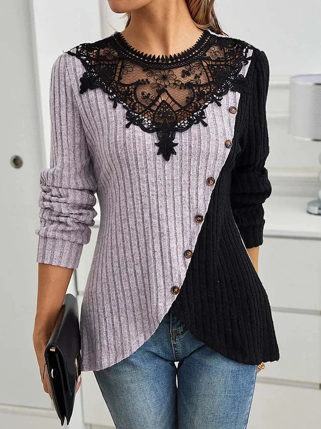 Lace Echo Cross-Hem Knit Top