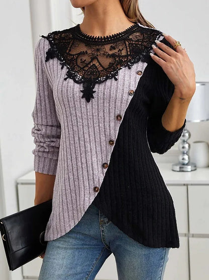 Lace Echo Cross-Hem Knit Top
